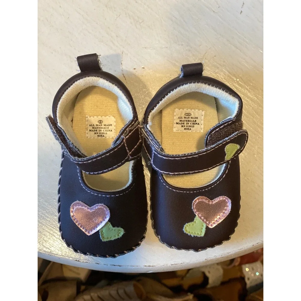 Baby‎ Girl Shoes Heart Appliqued Brown Mary Jane Toddler Girl Cute Shoes